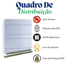 Quadro de Distribuição 16 Disjuntores Embutir com Barramento Caixa de Luz Elétrica Residencial