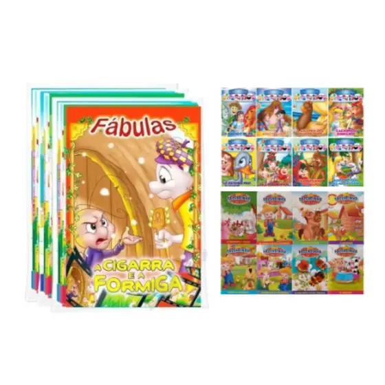 Kit C/ 32 Livrinhos - Coleções Fazendinha + Fábulas + Clássicos + Dinossauros a Pronta Entrega