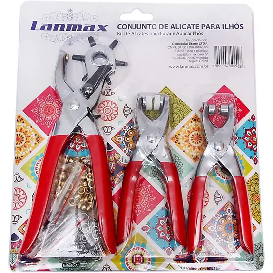 Kit 3 Alicates Ilhós Vazador e Botão Pressão Para Patchwork