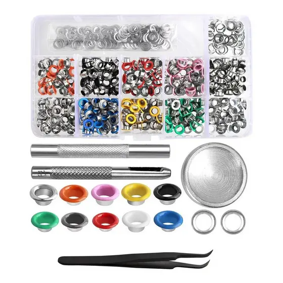 Kit Ilhós 400un Varias Cores  Aplicador Manual E Vazador Cartonagem