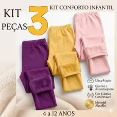 Kit 3 Leg Flanelada Algodão Cores Lisas Sortidas Infantil Feminino Menina 2 a 12 Anos