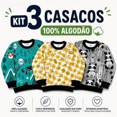Kit 3 Casacos Infantil Menino e Menina Moletom Peluciado 100% Algodão 4 ao 12 Anos