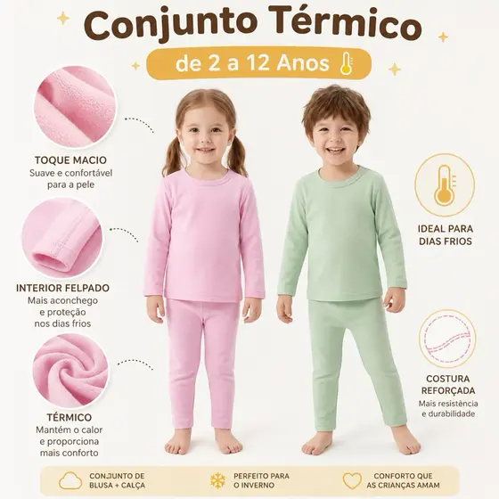 Pijama Conjunto Térmico Flanelado Calça e Blusa 2 a 12 Anos