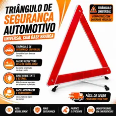 Triângulo de Segurança Automotivo Universal Refletivo Base Branca com Suporte Alta Visibilidade