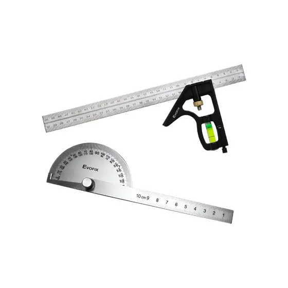 Transferidor de Grau 0 a 180 e Esquadro Com Nível Aço Inox com Régua Profissional Alta Precisão