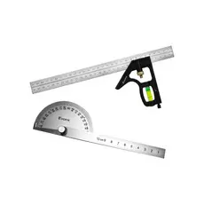 Transferidor de Grau 0 a 180 e Esquadro Com Nível Aço Inox com Régua Profissional Alta Precisão