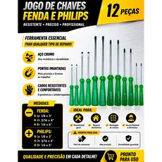 Kit Jogo Chave De Philips E Fenda com 6 ou 12 peças De Aço Profissional Imantadas Reforçadas