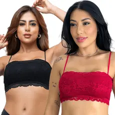 kit 2 Top Faixa Com Alças Sem Bojo Top Renda Roupa Cropped Feminino Moda Intima