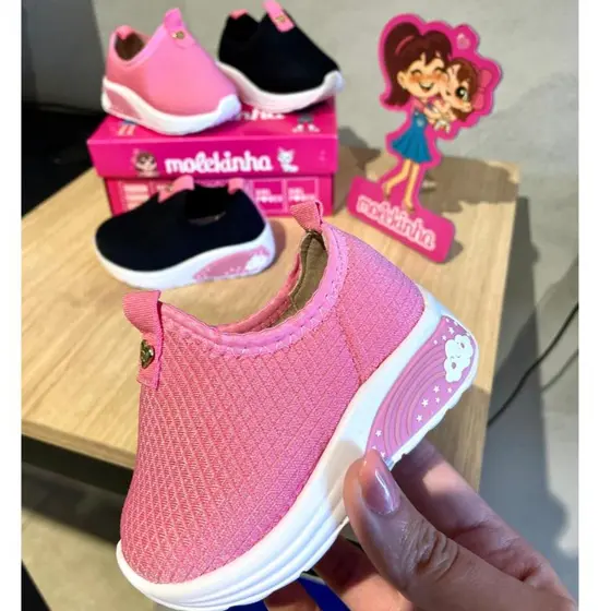 Tenis Infantil Bebe Calce Facil Led Meia Molekinha Original