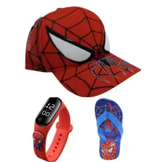 Chinelo ,boné homem e relógio digital a prova d agua aranha infantil masculino do homem aranha , kit 3 em 1 .