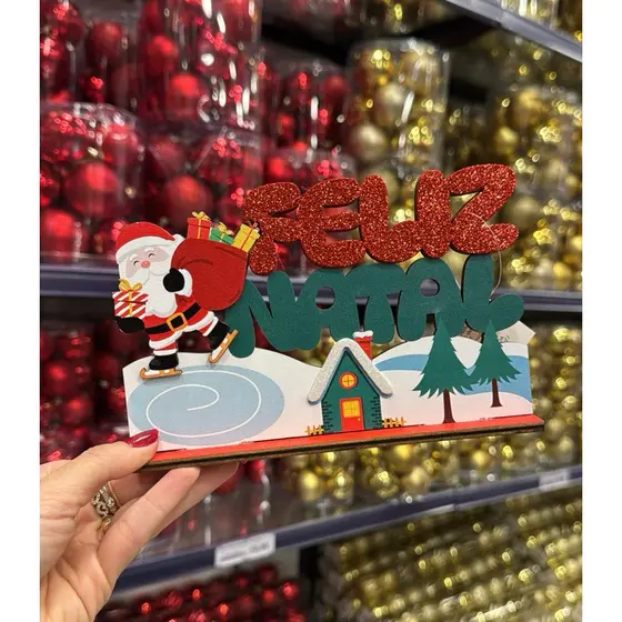 Placa de mesa (NATM0076) decorativa de natal 18x11cm Feliz Natal