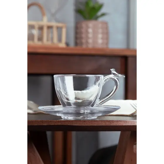 Cj 4 Xicaras Cafe Cristal Ecologico C/ Pires Bird 80ml Wolff