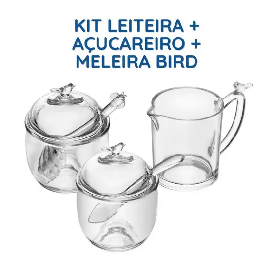 Conjunto Bird Meleira e Açucareira com Tampa Pegador e Colher Cristal Ecológico - Wolff