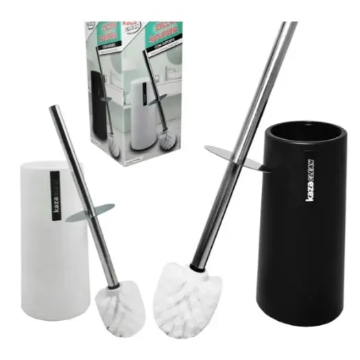 ESCOVA SANITARIA C/SUPORTE DE PLASTICO REDONDO COM CABO DE INOX 38X10,5CM0 KC5980 KAZA CLEAN