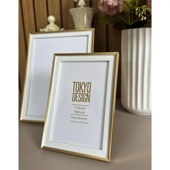 Porta Retrato Dourado e Branco Maturin