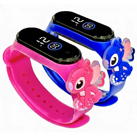 Relógio Infantil Digital Stitch Disney Á Prova De água Led azul ou Rosa
