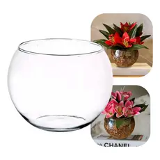 Vaso Redondo Aquário Decoração Vidro Transparente Pequeno