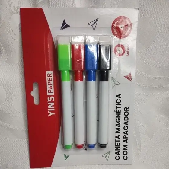 kit 4 Canetas Slim Magnética Com Apagador Na Tampa - Lindas Cores
