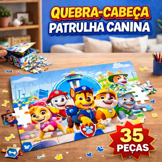 Quebra Cabeça Infantil Patrulha Canina 35 peças - Com caixa Para guardar