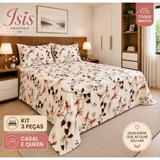 kit 3 pçs lençol casal queen toque de algodão