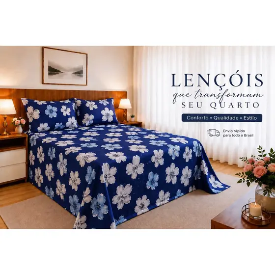 Lençol 3 prç Cama Casal e Queen