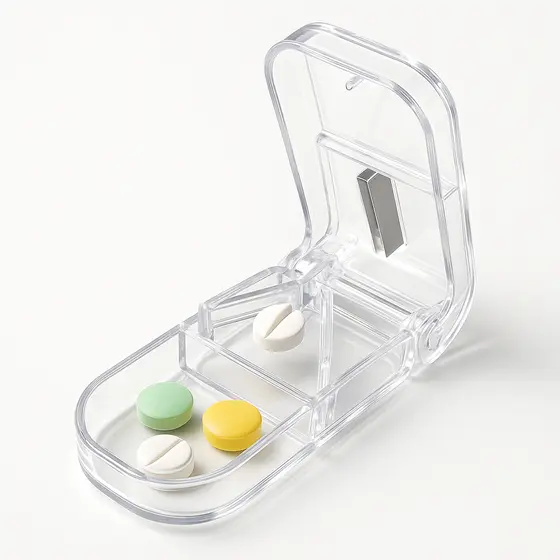 Cortador De Comprimidos Retangular De Plástico Pequena Caixa Portátil De Medicamentos E Dispensador