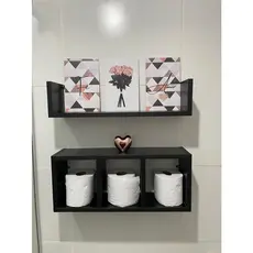 Conjunto Nicho + Prateleira 2 Peças para Decoração Banheiro Quarto Bebê Mdf Preto Branco