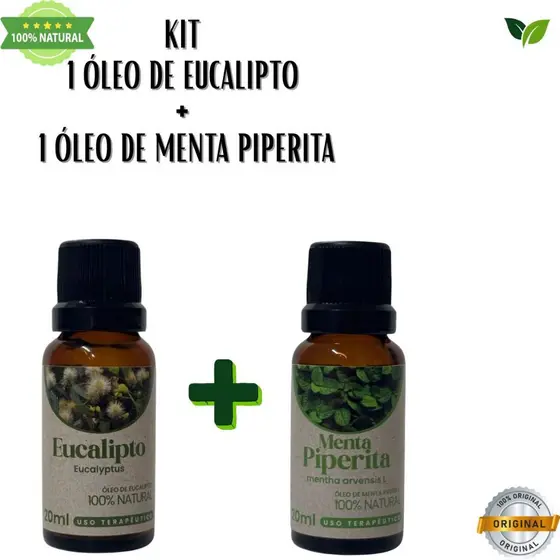 kit 1 oleo de menta piperita + 1 oleo de eucalipto 100% natural 20 ml