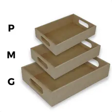 TRIO DE BANDEJAS RETANGULAR RETA SIMPLES EM MDF CRU COM ALÇA P M G