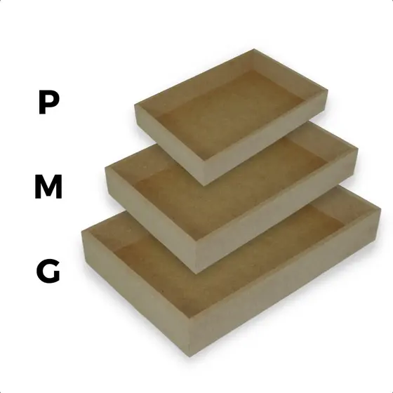 TRIO DE BANDEJAS KIT JOGO  RETANGULAR RETA SIMPLES EM MDF CRU SEM ALÇA P M G