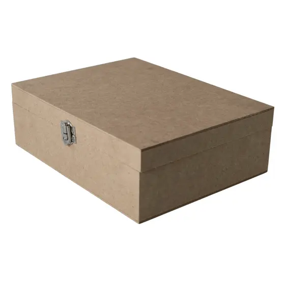 CAIXA DE MADEIRA MDF CRU COM FECHO E DOBRADIÇA 26x20x10 CM