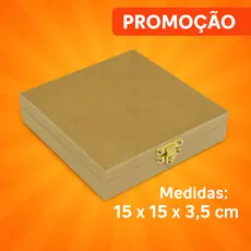 CAIXA DE MADEIRA MDF CRU COM FECHO E DOBRADIÇA 15x15x3,5 CM