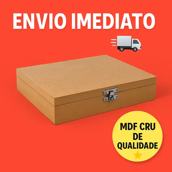 CAIXA DE MANDEIRA EM MDF CRU COM FECHO E DOBRADIÇA 22x16x5cm
