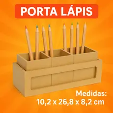 PORTA LÁPIS COM 03 LUGARES COPOS REMOVIVEIS EM MDF / ORGANIZADOR LAPIS CANETA PINCEL MESA ESCRITORIO