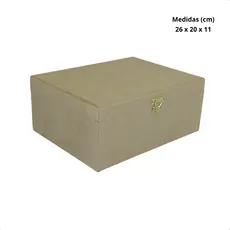 CAIXA DE MADEIRA MDF CRU COM FECHO E DOBRADIÇA 26x20x11 cm