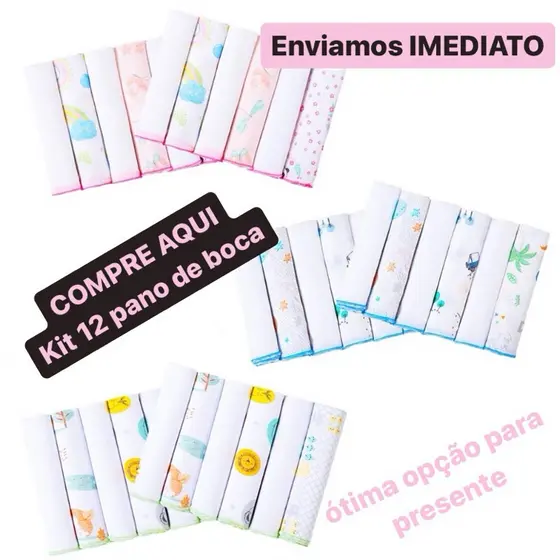 Paninho de Boca Bebê 100% Algodão 30x30cm | Kit 6 ou 12 Unidades - Macio e Absorvente