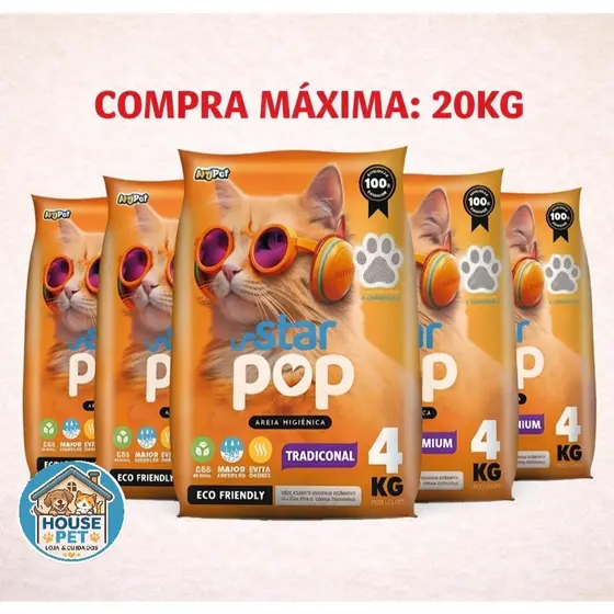 Star Pop Tradicional 20kg – Areia Sanitária para Gatos com Alta Absorção e Controle de Odores
