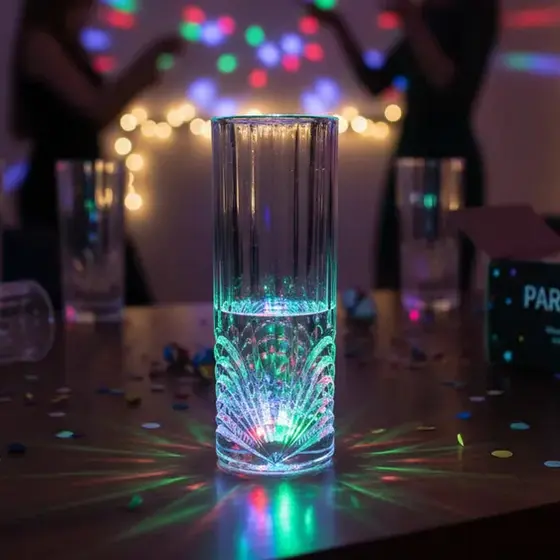Copo longo de LED sensor de água e Botão (15cm X 6cm) 250ml Caneca Bebida Balada Bar Luz Brilho