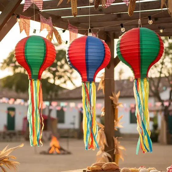 Kit Balão Lanterna Festa Junina Fitas Decoração Arraiá 30cm Decorativa Pendurar Sanfonado