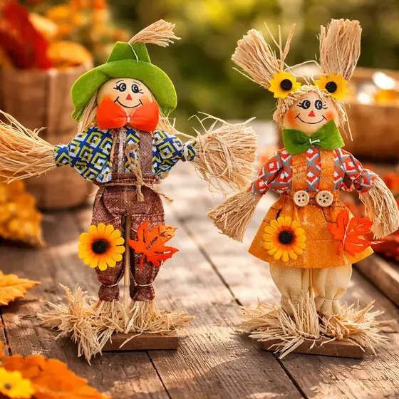 Kit 2 Espantalhos Boneco Palha Decoração Junina Pé 24 cm Casal
