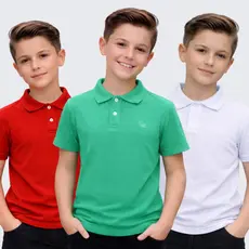 KIT 3 Camisa Básica Polo Infantil manga curta