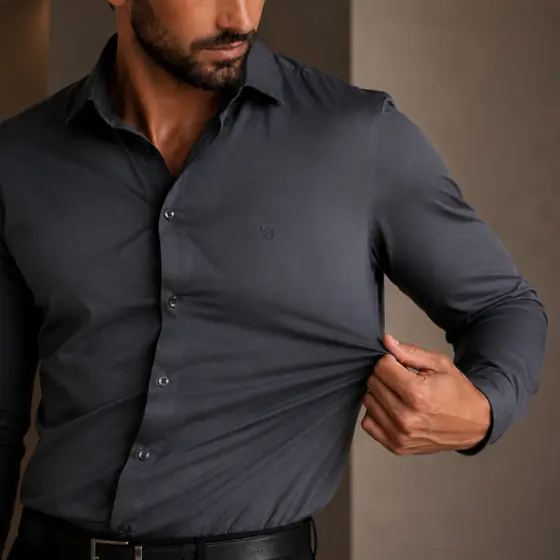 Camisa Social Masculina Spandex Slim