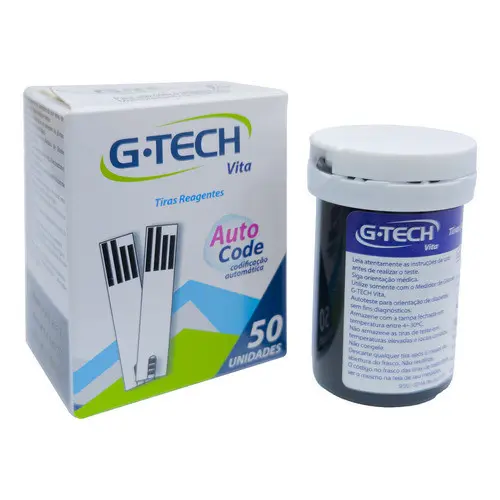 50 Tiras De Teste Glicemia Compatível Aparelho G-tech Vita Cor Preto