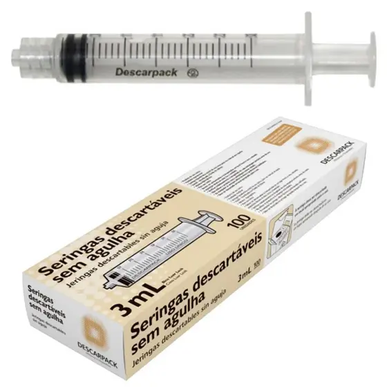 Seringa Hipodérmica 3ml bico Luer Lock 100 unidades - Descarpack