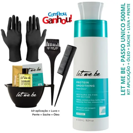 Let Me Be - Passo Único 500ml + Oléo e Sache + Kit Aplicação luva e pente