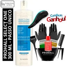 Prohall Select One Litro (Só 1 Único Passo) + Óleo e sache + Kit aplicação, Luva, Pente e Escova