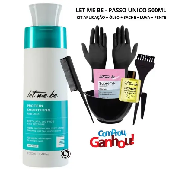 Let Me Be Protein Smoothing Passo Único - 500ml + Kit Aplicação Luva e Pente + Óleo e Sache