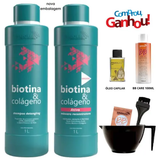 Selagem Paiolla Biotina e Colágeno Kit 2x1 Litro + Bbacre Paiolla + Óleo Paiolla + Kit Aplicação