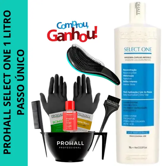 Prohall Select One - Só um Passo Litro + Kit Aplicação + Sache + Óleo + Escova Mágica