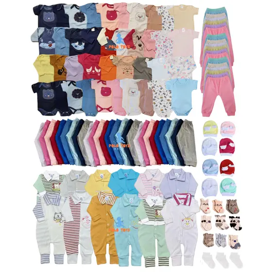 Super Kit Enxoval 50 Peças Roupas de Bebê Body Macacão Mijão Luvas Toucas e Meias Maternidade